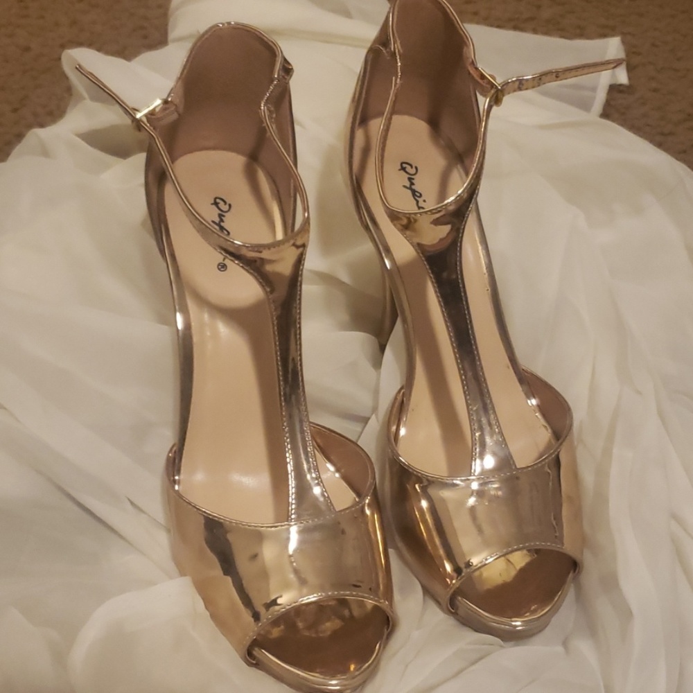 Rose Gold Peep Toe High Heels
